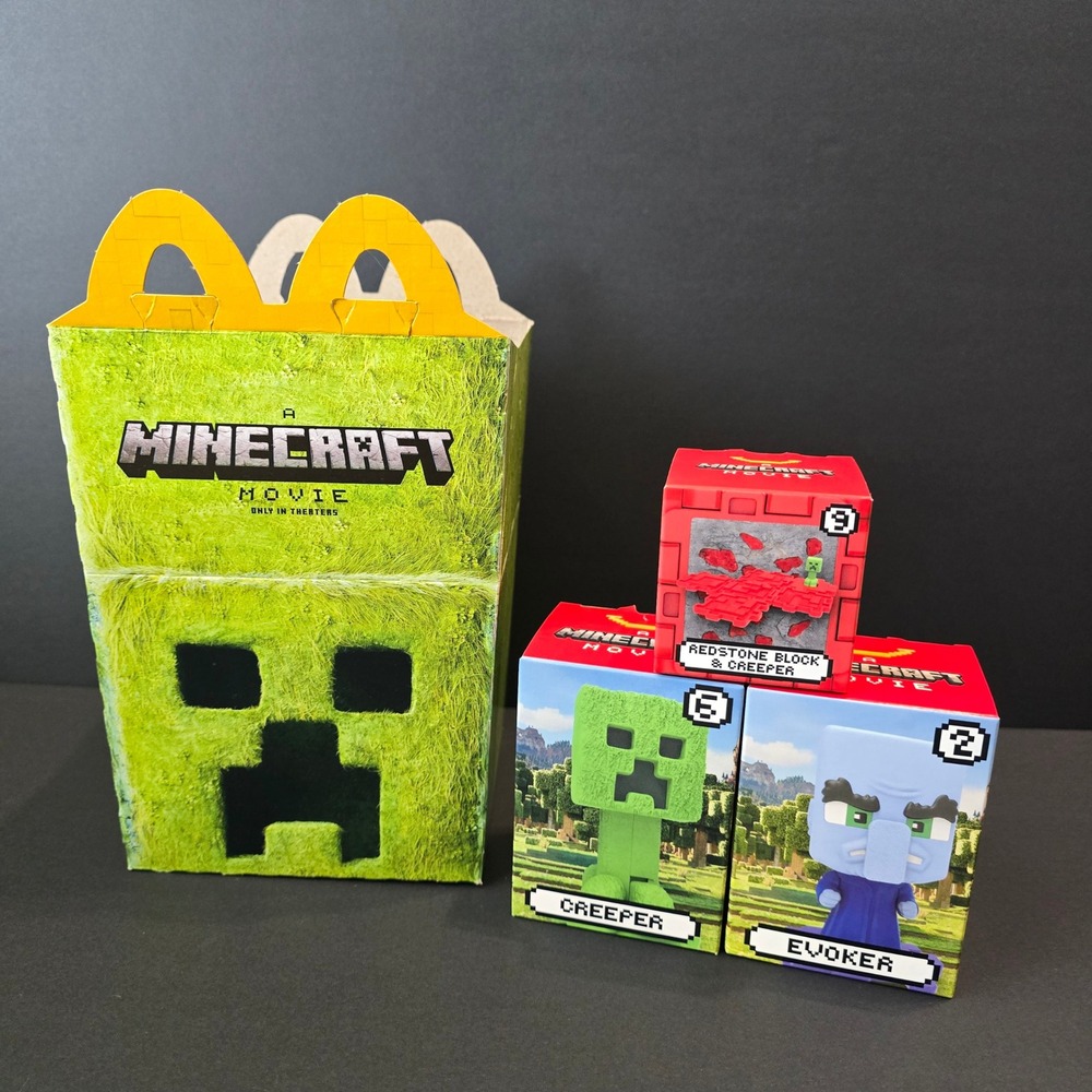 McDonalds Minecraft‎ Movie Happy Meal Box Creeper, Evoker, Redstone Block